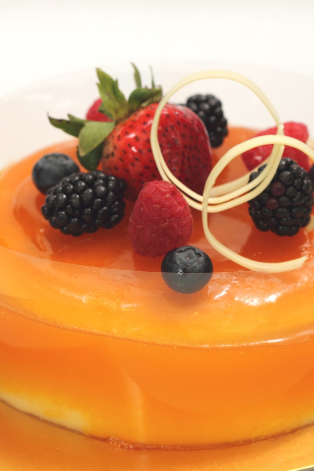 Десерт желе с ягодами клубники, черники, малины и ежевики