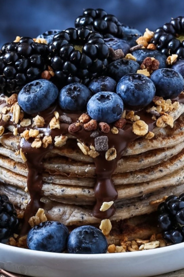 Панкейки с ягодами черники и ежевики