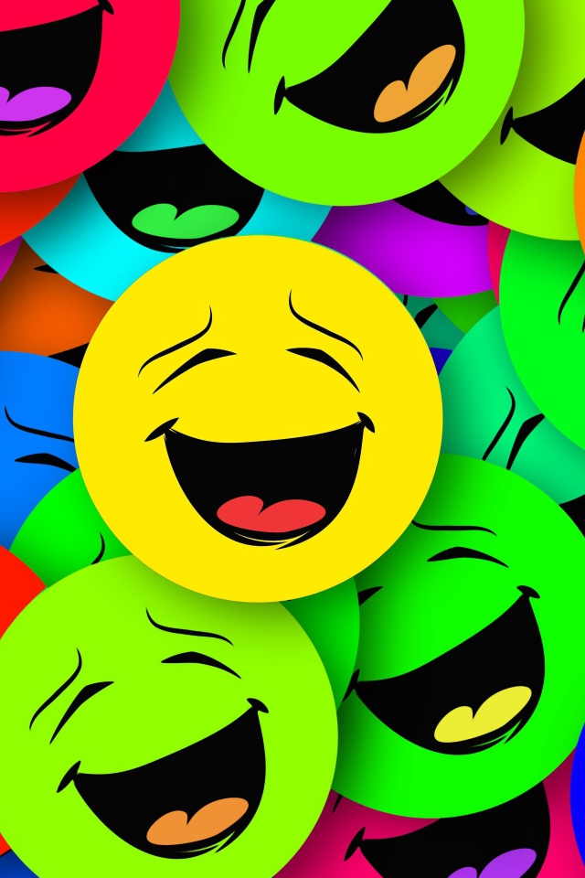 Many multi-colored laughing smileys