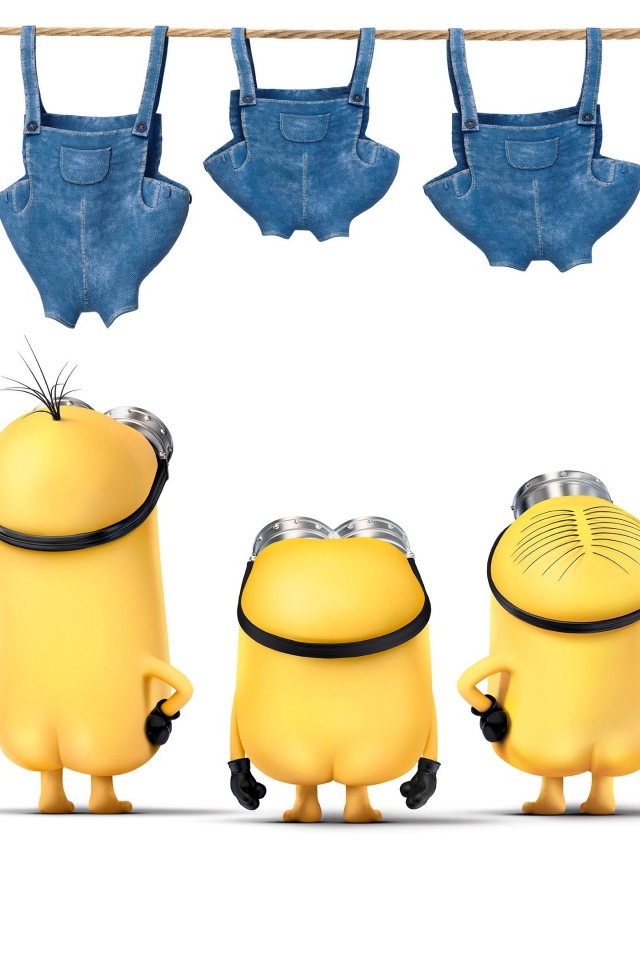 Minions dry overalls on a rope