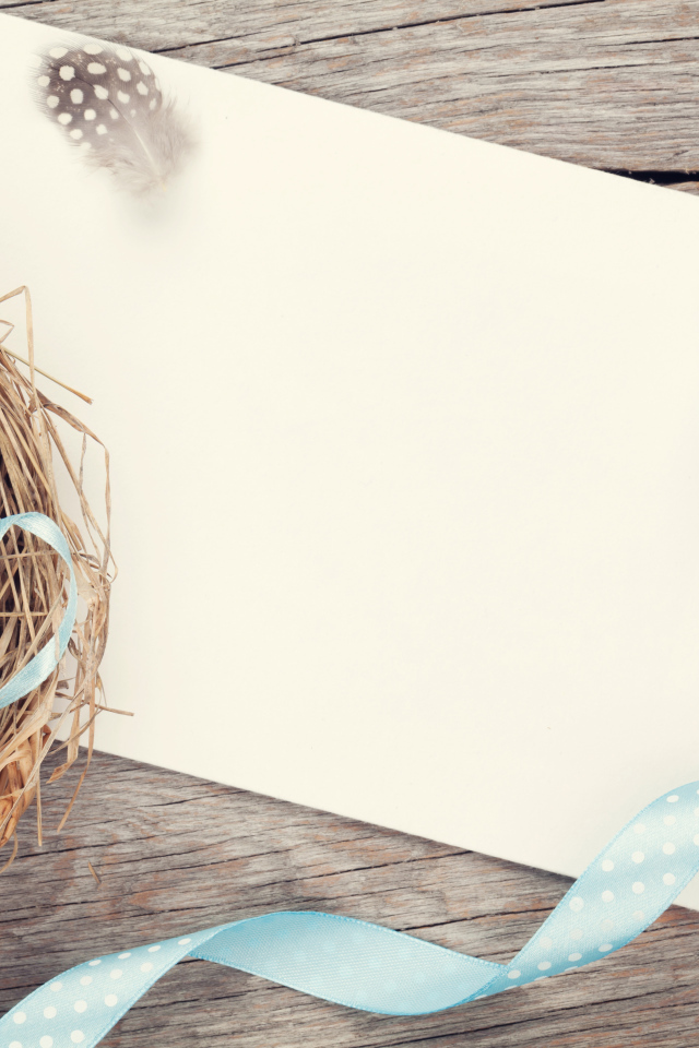 Голубые пасхальные яйца с лентами,  шаблон поздравительной открытки