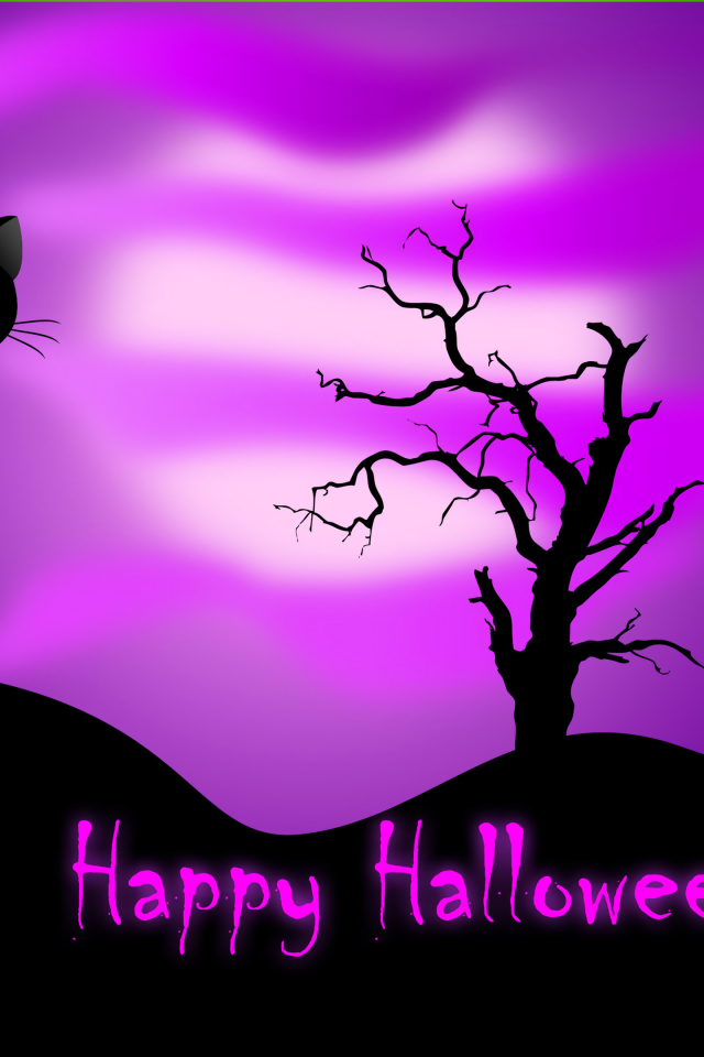 Black cat on a purple background on a Halloween holiday