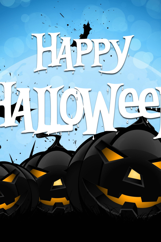 Черные тыквы на голубом фоне, Счастливого Хэллоуина