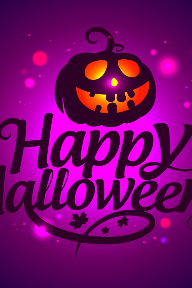Тыква на сиреневом фоне с надписью Счастливого Хэллоуина
