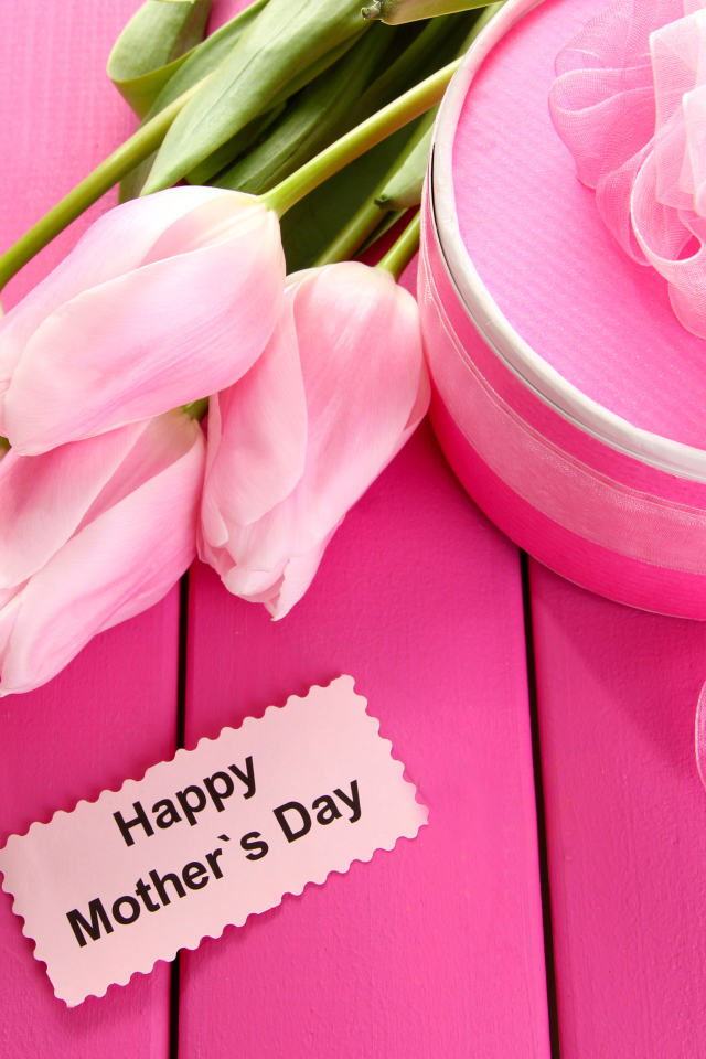 Красивые розовые тюльпаны с подарком и цветами на международный женский день 8 марта