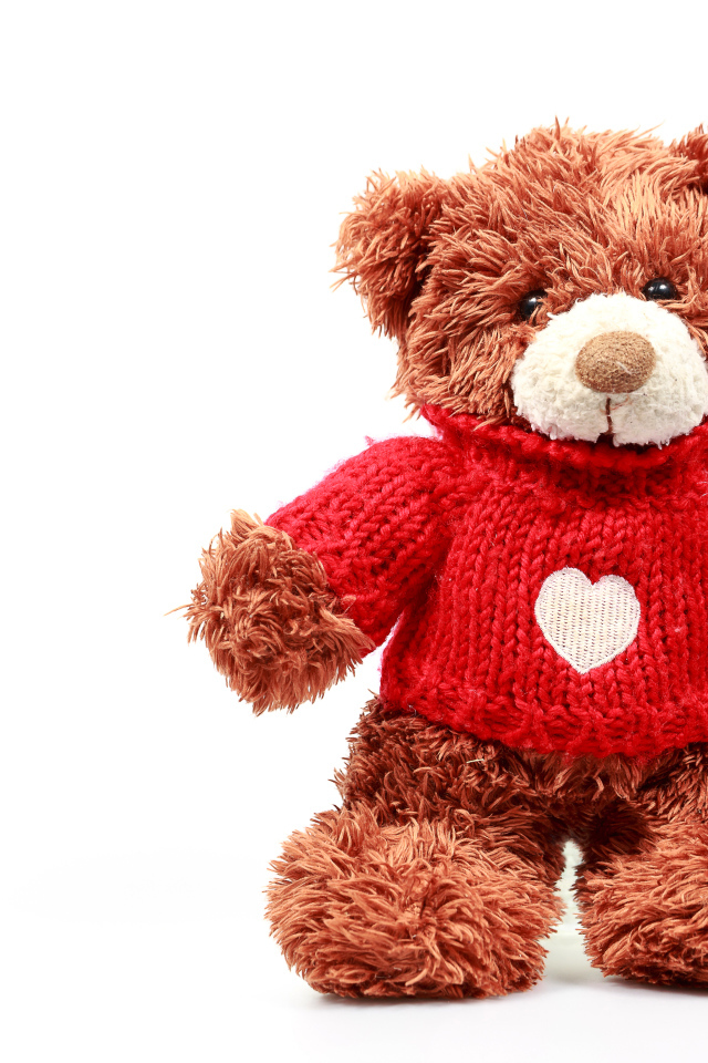 Плюшевый медвежонок Тедди в красном свитере с сердечком, подарок на день влюбленных 