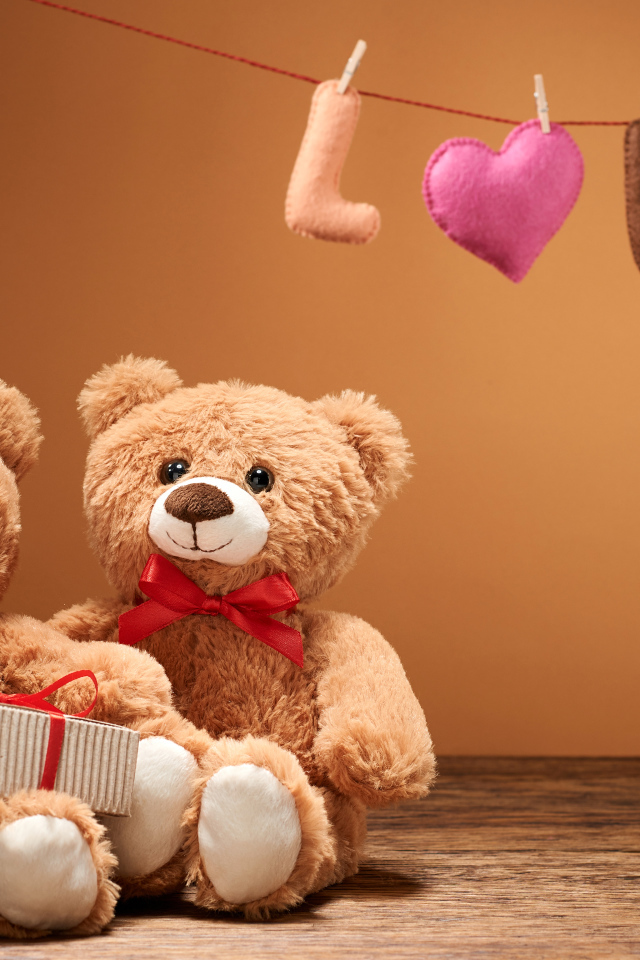 Два медвежонка Тедди с подарком на День Святого Валентина 