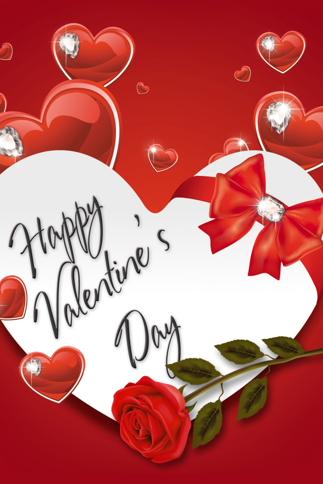 Открытка с сердечками на красном фоне на день Святого Валентина 