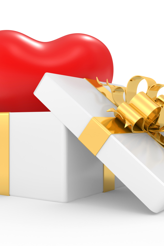 Белая подарочная коробка большим красным сердцем на белом фоне на 14 февраля