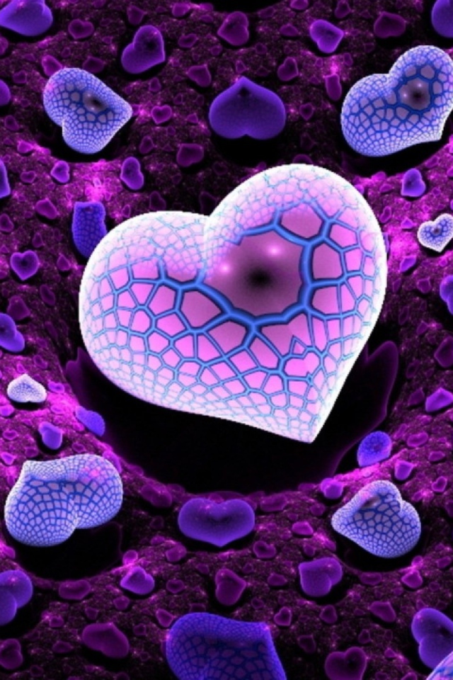 Много разных фиолетовых сердец 