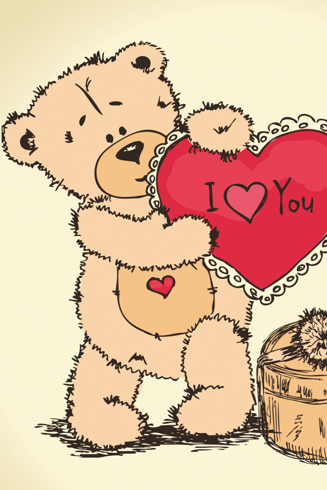 Медвежонок Тедди с сердцем в руках и подарками