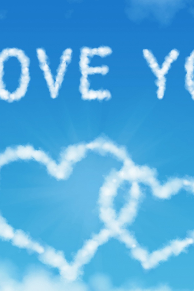 Надпись Я тебя люблю и сердечки из облаков