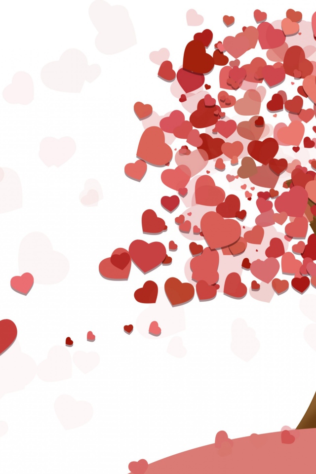 Дерево из красных сердечек на белом фоне