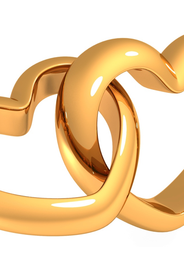 Два золотых сердца на белом фоне