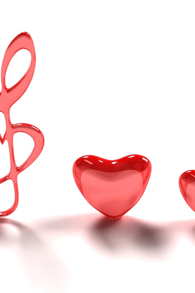 Два красных сердца и нота на белом фоне