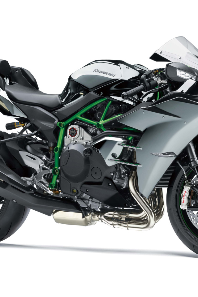 Мотоцикл Kawasaki Ninja H2,  2019 на сером фоне