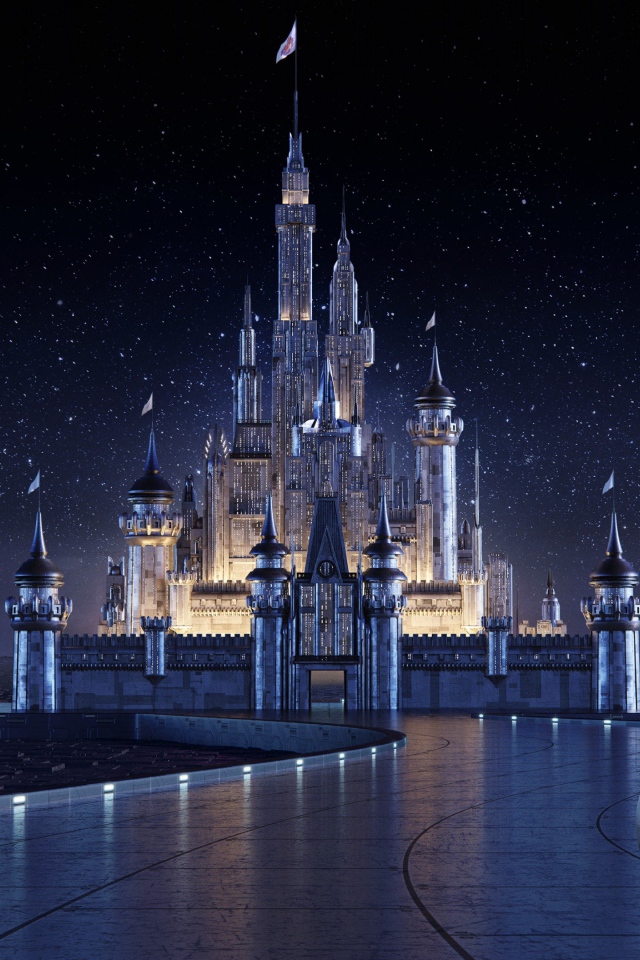 Роботы R2-D2 и BB-8 на фоне замка Disney