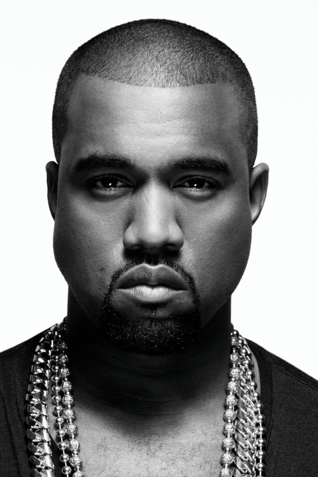 Американский рэпер Канье Уэст черно белое фото