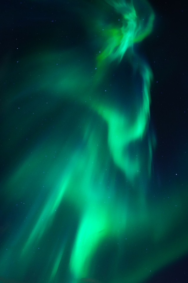 Beautiful green aurora borealis in the starry sky