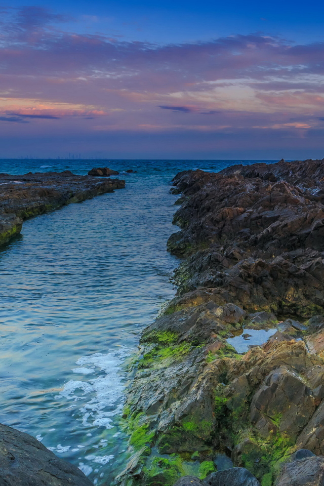 Покрытые мхом камни в морском заливе