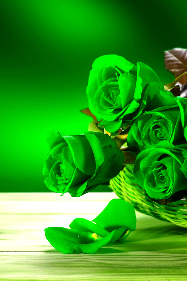 Букет зеленых роз в корзине