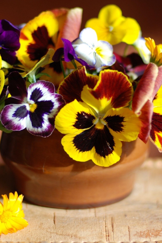 Букет цветов анютины глазки в вазе