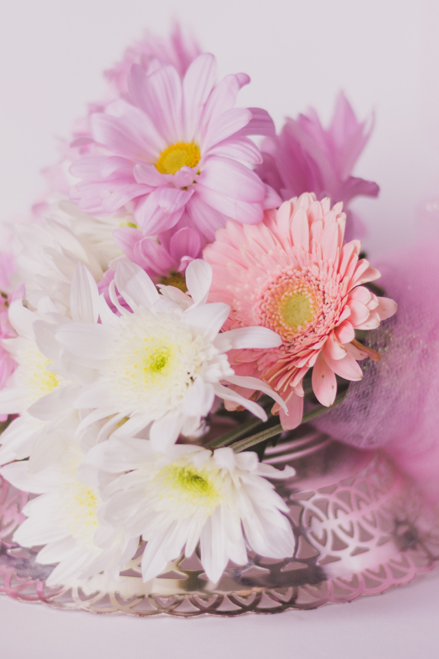 Красивый букет с цветами герберы и хризантемы