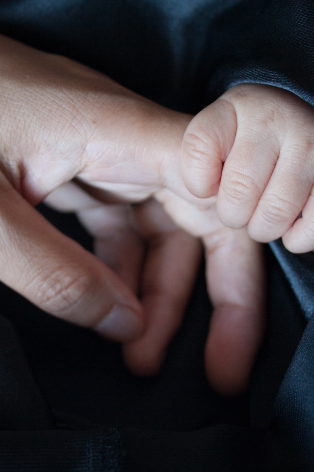 Маленький ребенок держит маму за руку