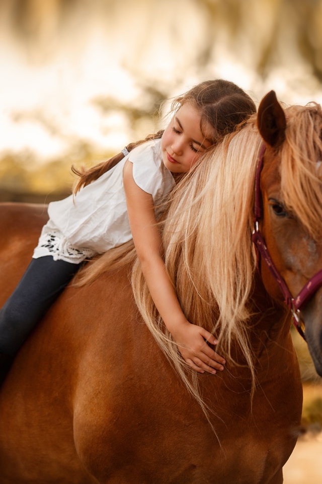 Маленькая девочка сидит на коне
