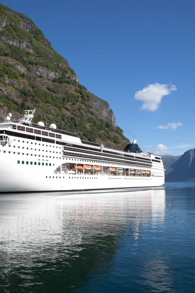 Большой круизный лайнер в заливе