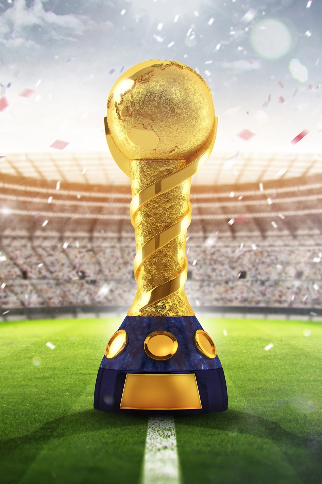 Золотой кубок Чемпионата мира по футболу 2018 в России на футбольном поле