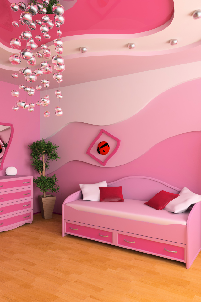 Детская спальная комната в розовом цвете 