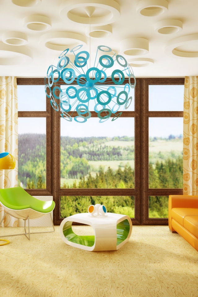 Уютная детская комната с большими окнами 