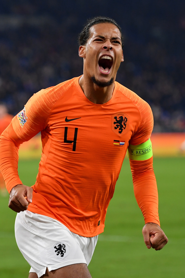 Нидерландский футболист Вирджил ван Дейк кричит на футбольном поле
