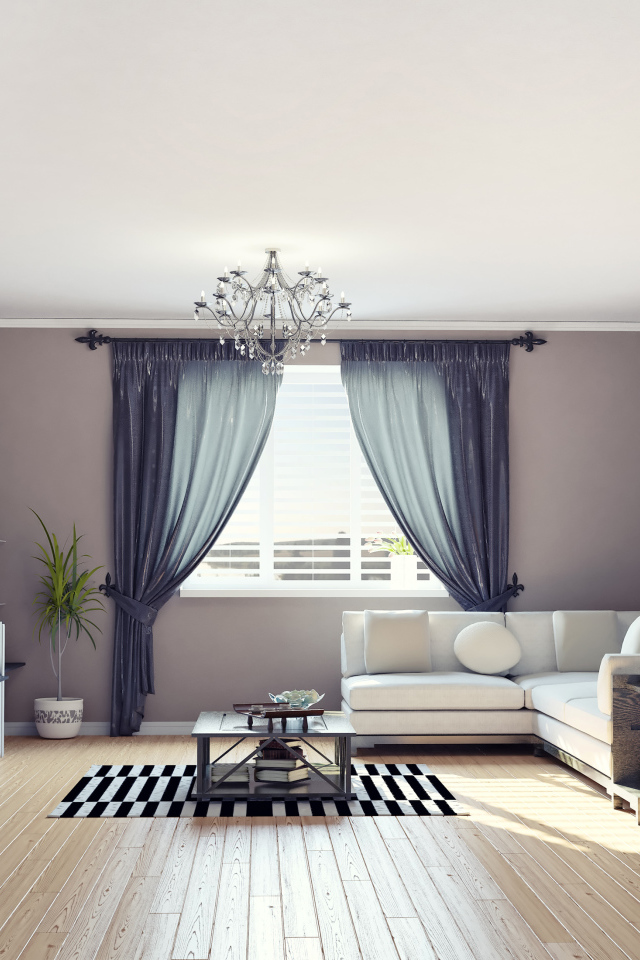 Гостиная комната в серых тонах с диваном