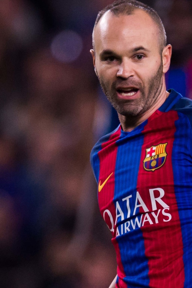 Испанский футболист Андрес Иньеста на футбольном поле