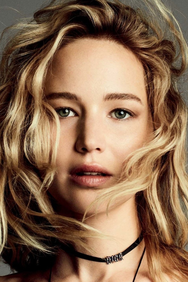 Эффектная блондинка Дженнифер Лоуренс фото на сером фоне