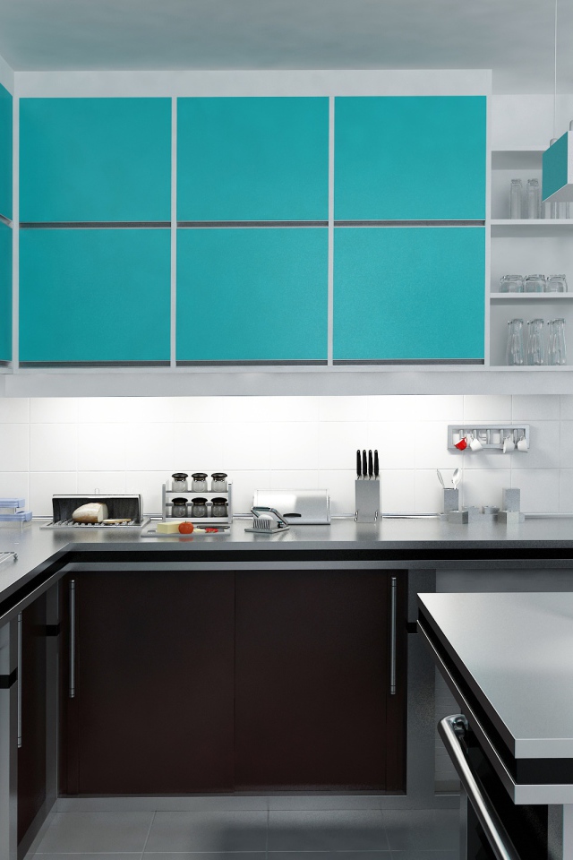 Стильная кухня сером и голубом цвете