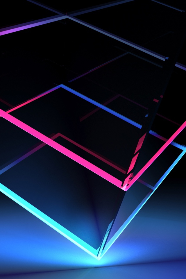 Неоновые 3д кубы на синем фоне