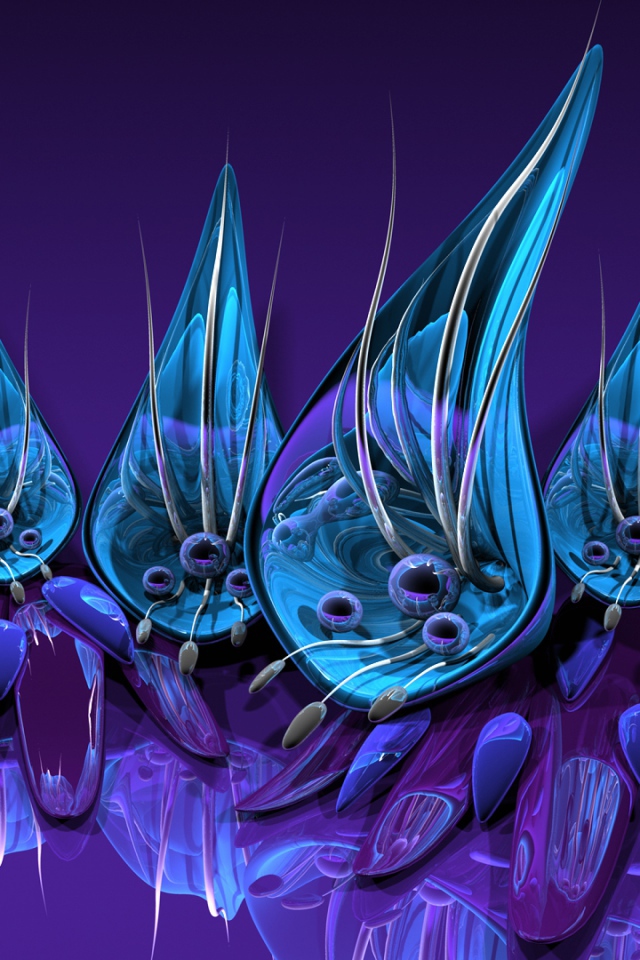Abstract flowers on a purple background 3d graphics