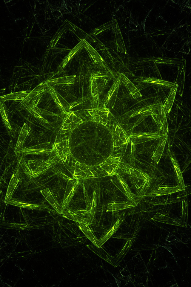 Beautiful abstract green star on a black background