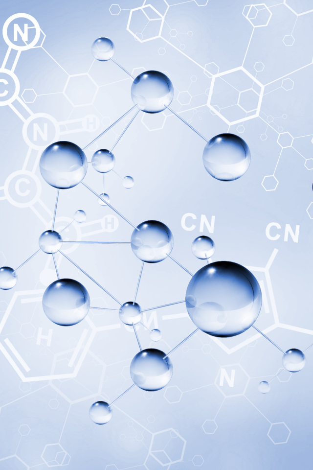 Химические соединения на голубом фоне, 3д графика