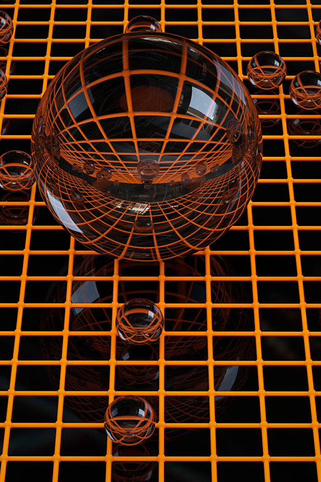 Стеклянные сферы на сетке 3д графика
