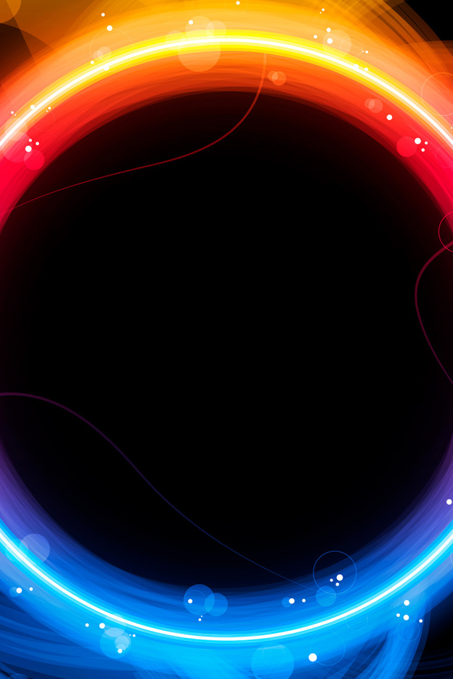 Разноцветные неоновые круги с бликами на черном фоне