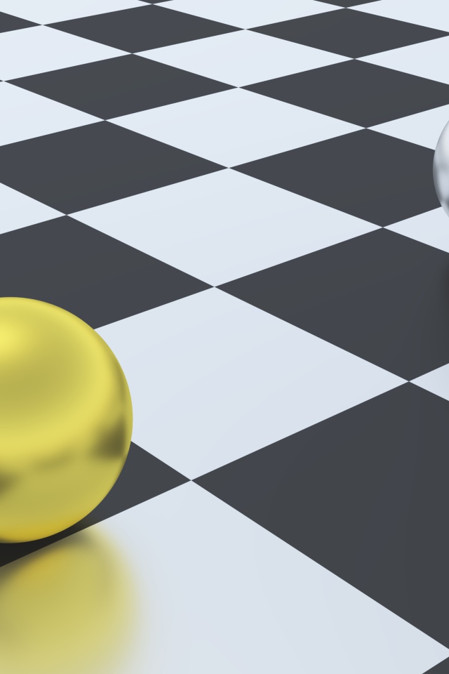 Silver and gold ball on a chessboard 3d graphics