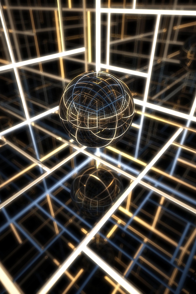 Прозрачный шар с комнате с неоновыми линиями