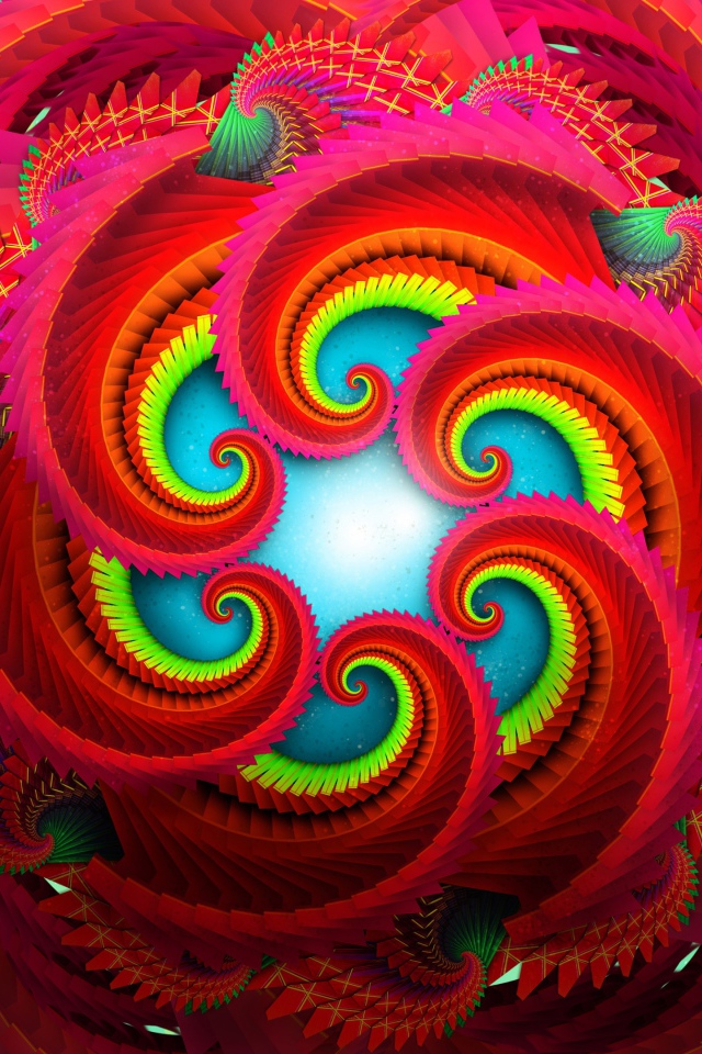 Необычный фрактальный красный цветок на голубом фоне