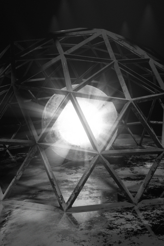 Белый яркий шар под железной клеткой 