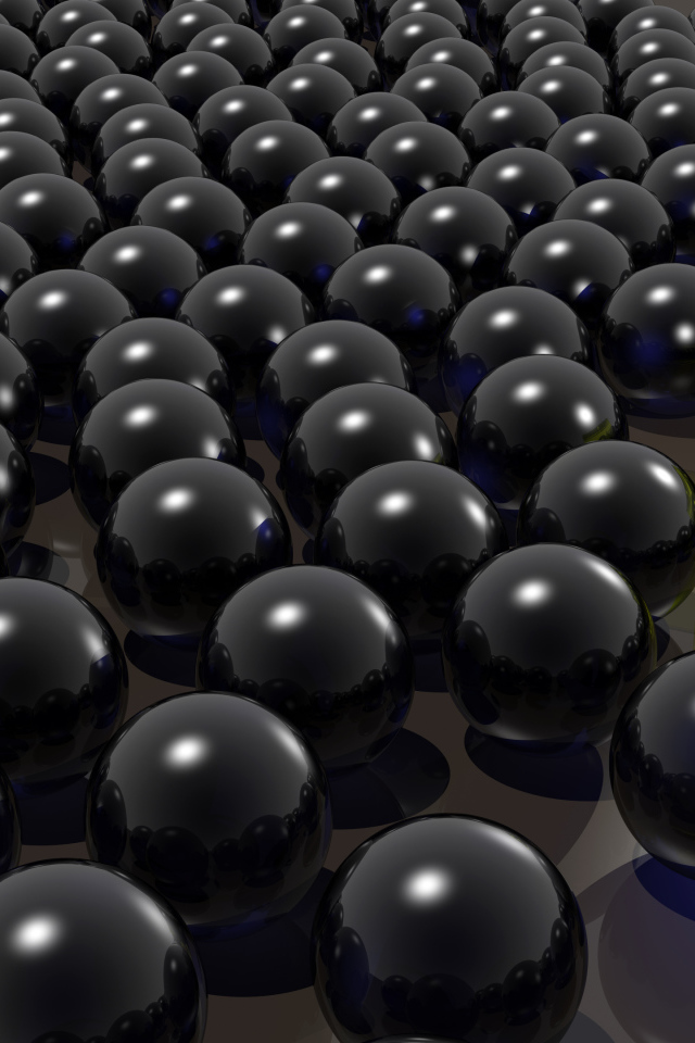 Желтый куб среди черных шаров 3д графика