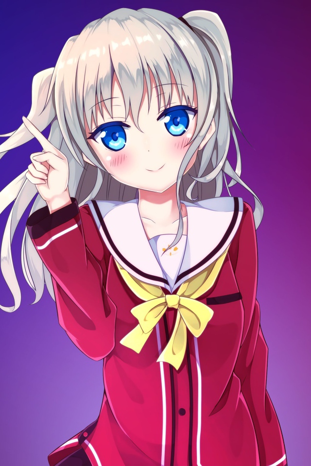 Девушка аниме Нао Томори с белыми волосами